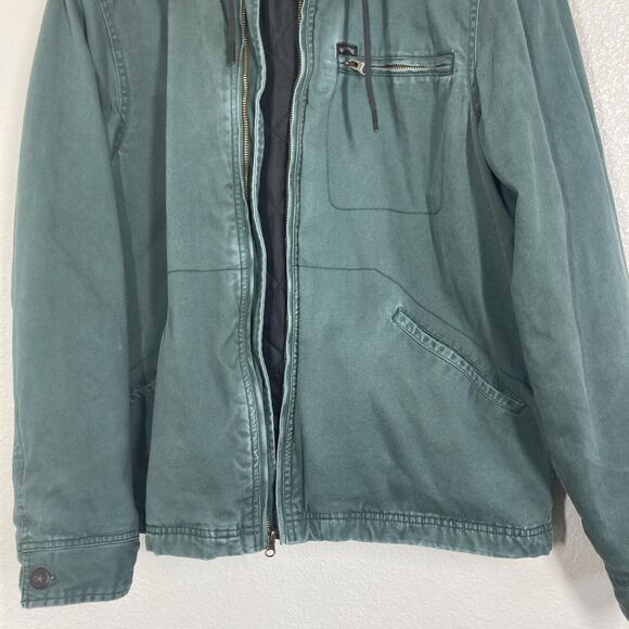 Billabong Barlow Jacket Mens Medium Green Hooded Canvas Zip Front Quilted Lined - Picture 12 of 16